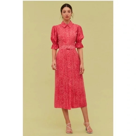 C/MEO Early On Midi Dress Pink Woodgrain Balloon Puff Sleeve Button (D2) - Picture 7 of 13